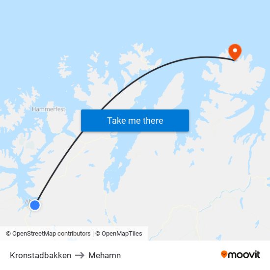 Kronstadbakken to Mehamn map