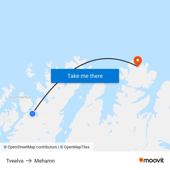 Tveelva to Mehamn map