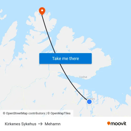 Kirkenes Sykehus to Mehamn map