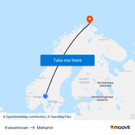 Kvesetmoen to Mehamn map