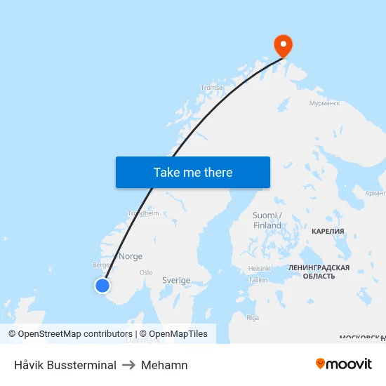 Håvik Bussterminal to Mehamn map