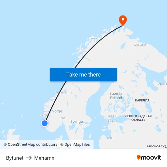 Bytunet to Mehamn map