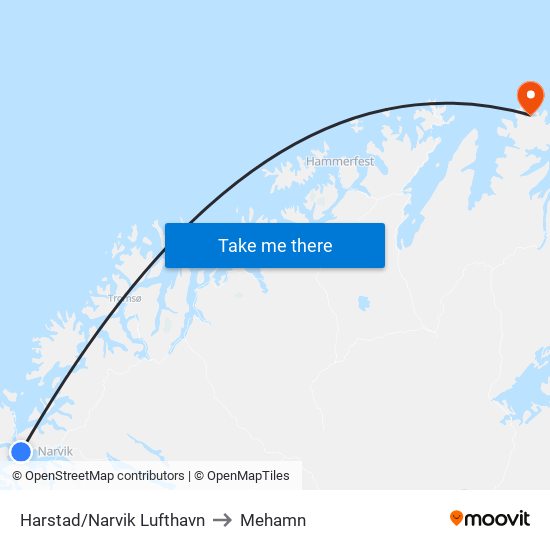 Harstad/Narvik Lufthavn to Mehamn map