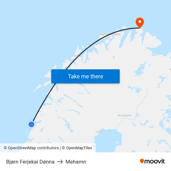 Bjørn Ferjekai Dønna to Mehamn map