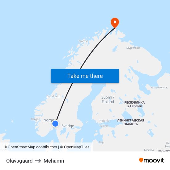 Olavsgaard to Mehamn map