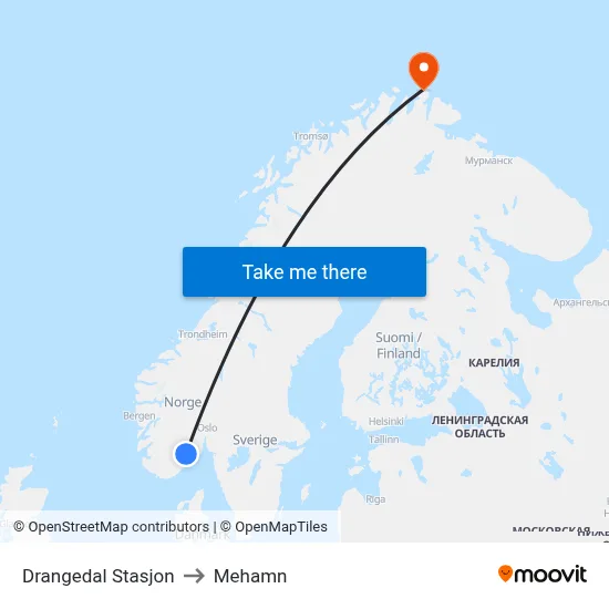 Drangedal Stasjon to Mehamn map