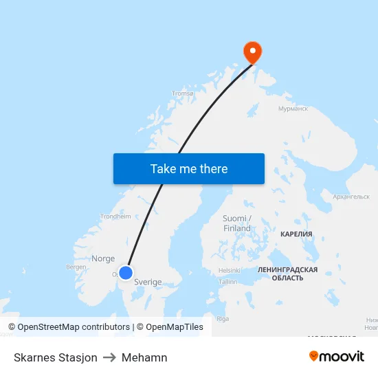 Skarnes Stasjon to Mehamn map