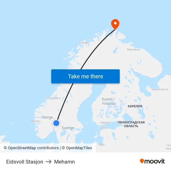 Eidsvoll Stasjon to Mehamn map