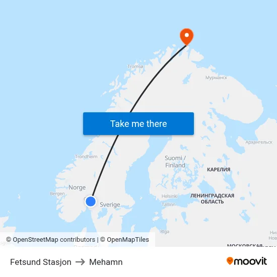 Fetsund Stasjon to Mehamn map