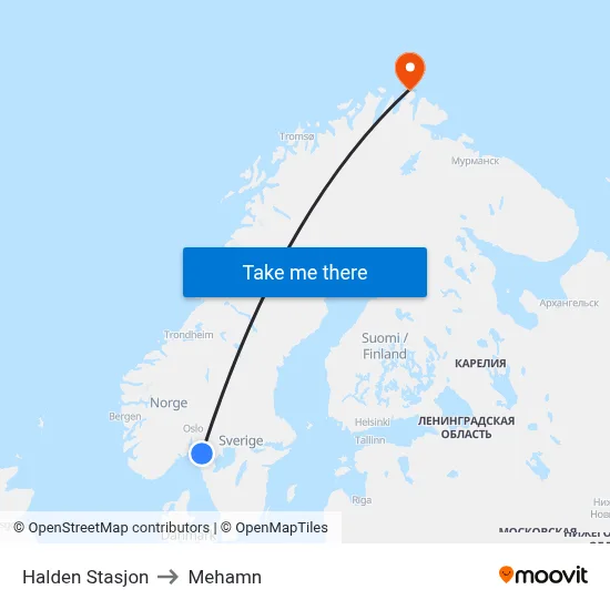 Halden Stasjon to Mehamn map
