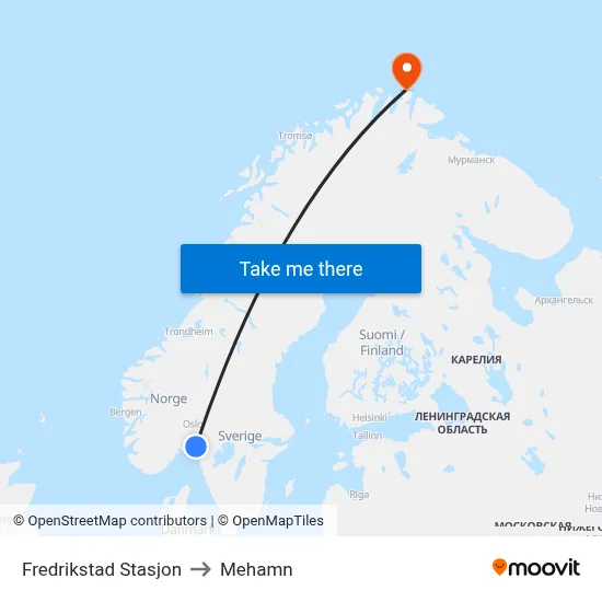 Fredrikstad Stasjon to Mehamn map