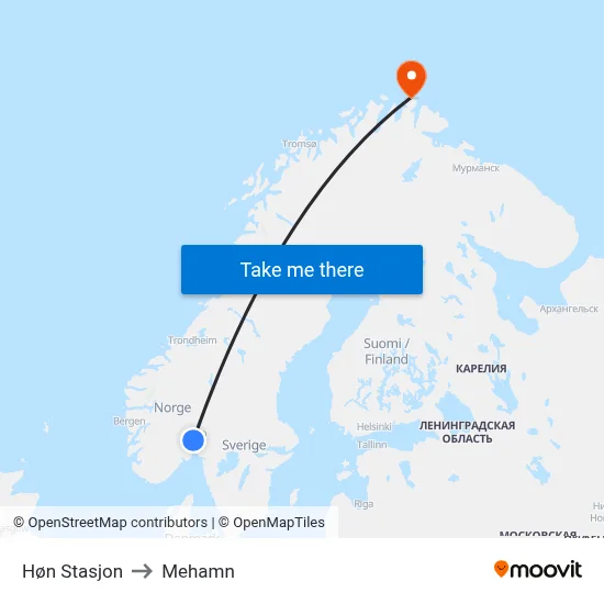 Høn Stasjon to Mehamn map
