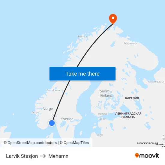 Larvik Stasjon to Mehamn map