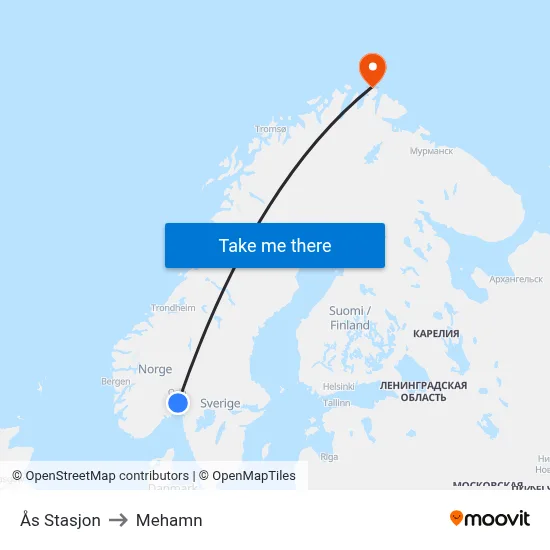 Ås Stasjon to Mehamn map