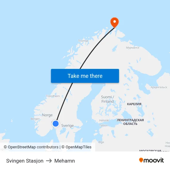Svingen Stasjon to Mehamn map