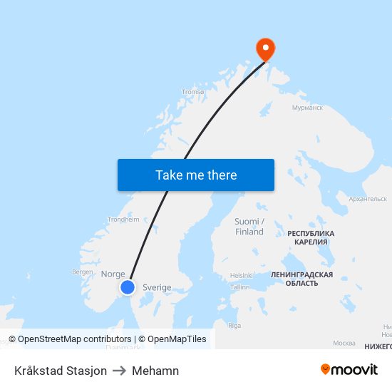 Kråkstad Stasjon to Mehamn map