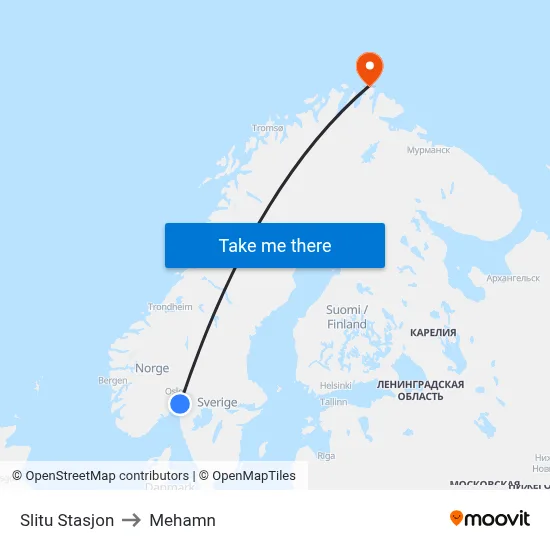 Slitu Stasjon to Mehamn map