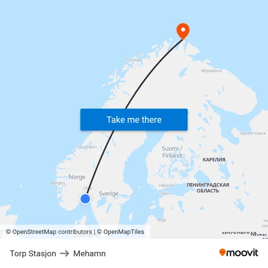 Torp Stasjon to Mehamn map