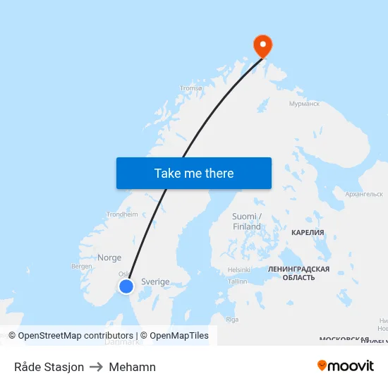 Råde Stasjon to Mehamn map