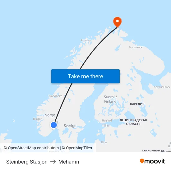 Steinberg Stasjon to Mehamn map