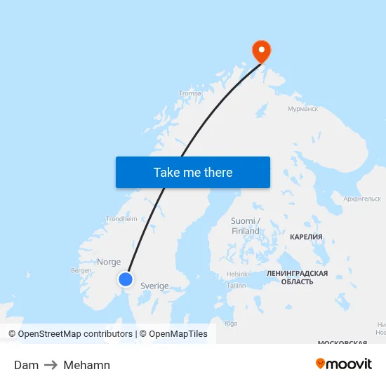 Dam to Mehamn map