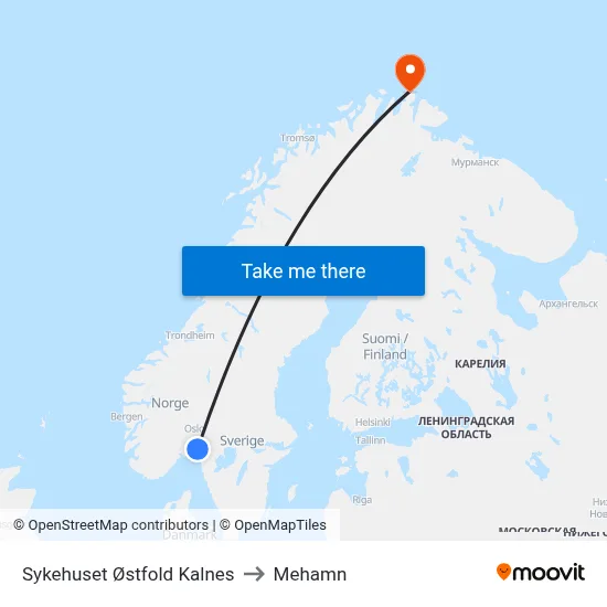 Sykehuset Østfold Kalnes to Mehamn map