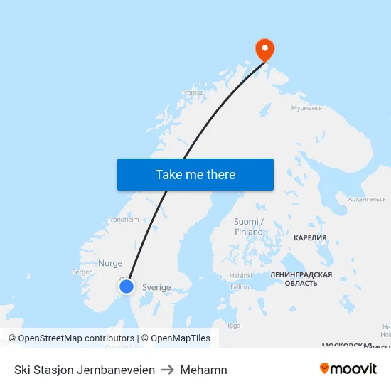 Ski Stasjon Jernbaneveien to Mehamn map