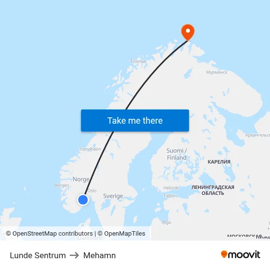 Lunde Sentrum to Mehamn map