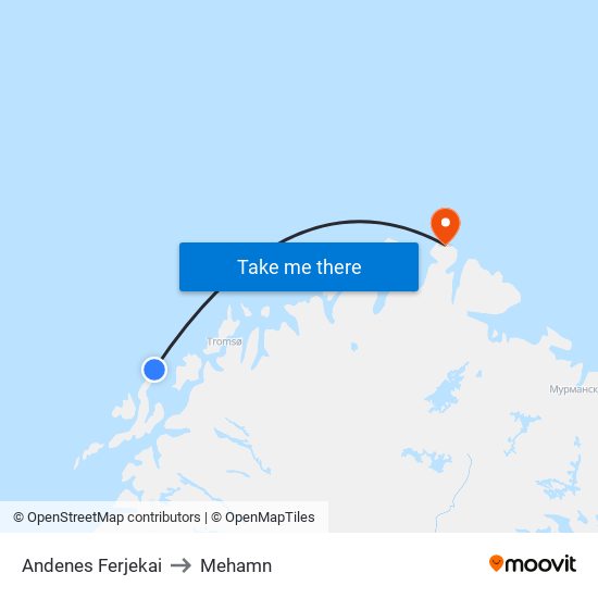 Andenes Ferjekai to Mehamn map