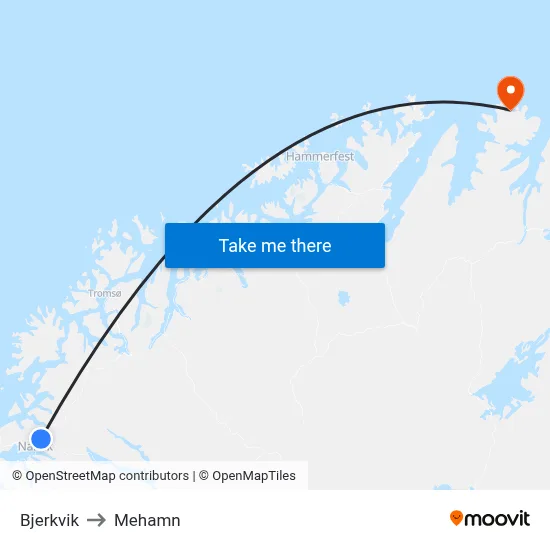 Bjerkvik to Mehamn map