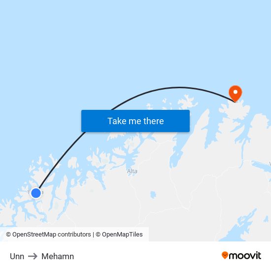 Unn to Mehamn map