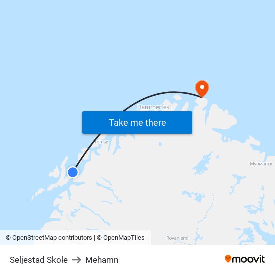 Seljestad Skole to Mehamn map