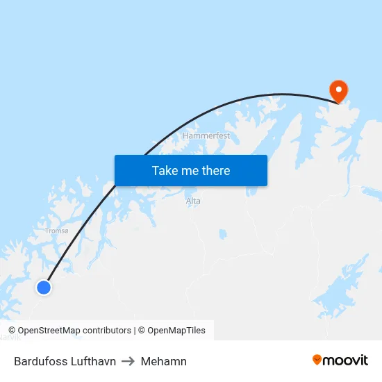 Bardufoss Lufthavn to Mehamn map