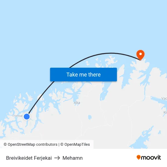 Breivikeidet Ferjekai to Mehamn map