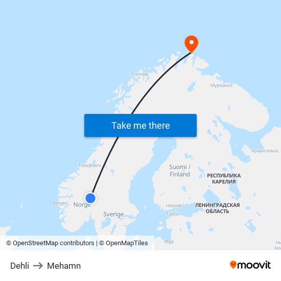 Dehli to Mehamn map