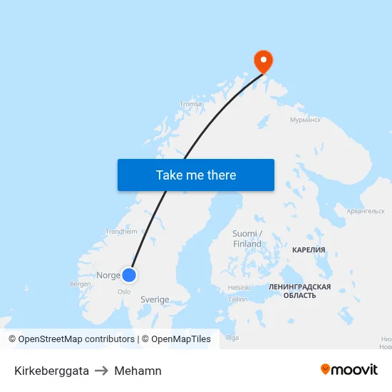 Kirkeberggata to Mehamn map