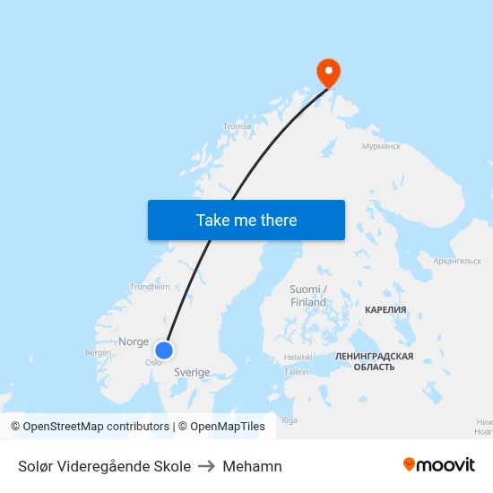 Solør Videregående Skole to Mehamn map