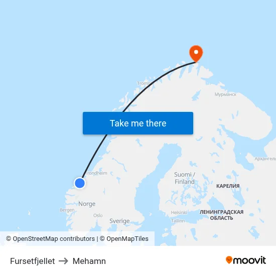 Fursetfjellet to Mehamn map