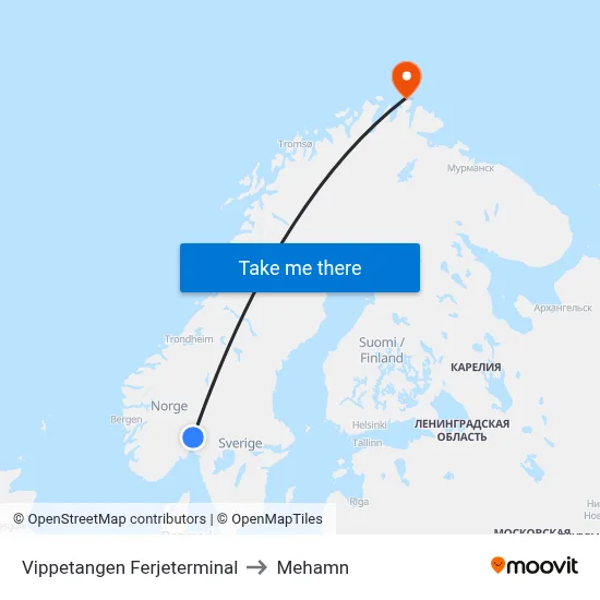 Vippetangen Ferjeterminal to Mehamn map