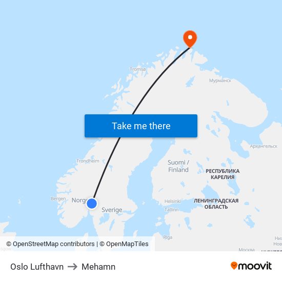 Oslo Lufthavn to Mehamn map