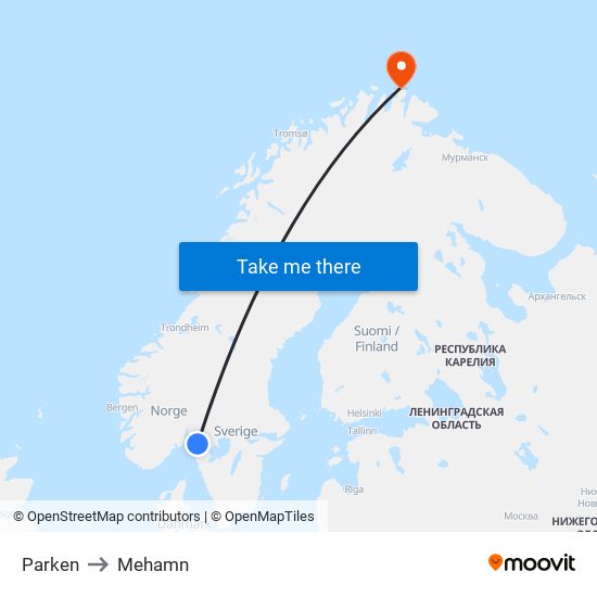 Parken to Mehamn map