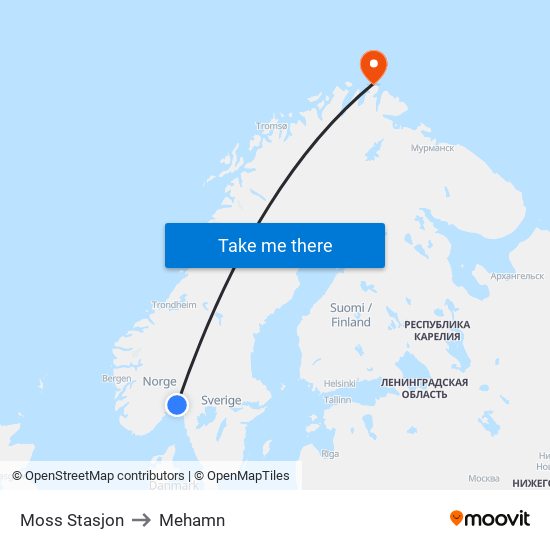 Moss Stasjon to Mehamn map