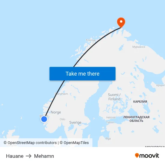 Hauane to Mehamn map
