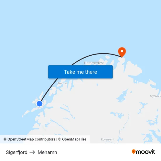 Sigerfjord to Mehamn map