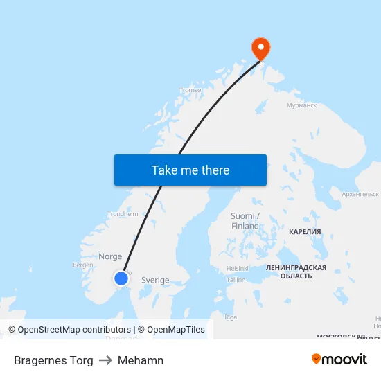 Bragernes Torg to Mehamn map