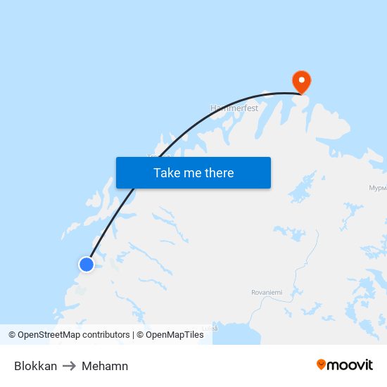 Blokkan to Mehamn map