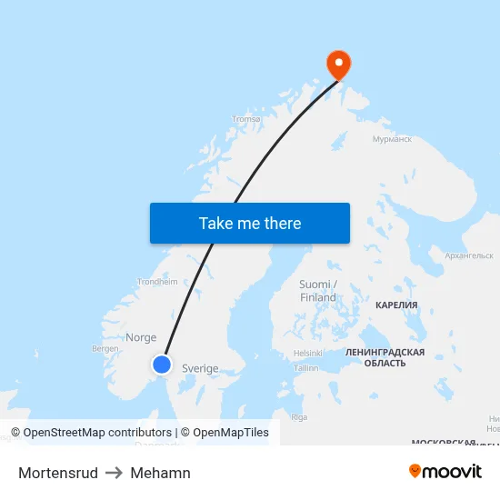 Mortensrud to Mehamn map