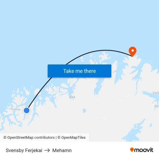 Svensby Ferjekai to Mehamn map