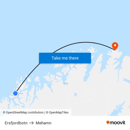 Ersfjordbotn to Mehamn map