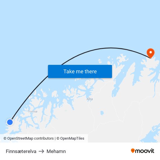 Finnsæterelva to Mehamn map